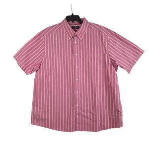 Marks & Spencer Button Up Shirt Mens XXL Pink Stripe Cotton Short Sleeve Casual